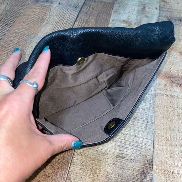 J. Crew Leather Envelope Shoulder Bag w/Chain Strap - Black/Bronze - Picture 2 of 12